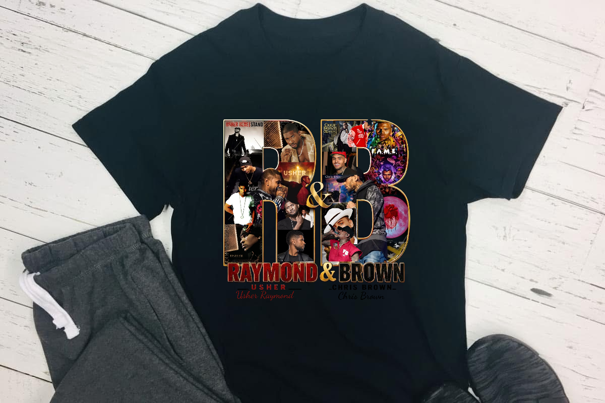 Usher and Chris brown R&B tour gold and black DTF iron on transfer for clothing t-shirts and hoodies concert
