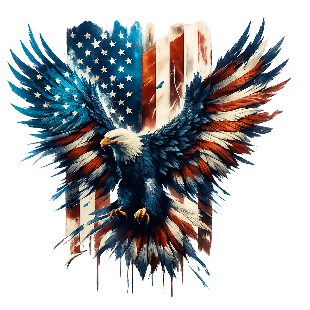 Fourth of July Eagle with American Flag DTF ready to press iron on transfer for clothing t-shirts and hoodies