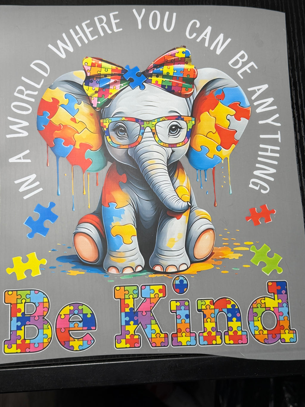 Autism Awareness ready to print DTF transfer sheet (hot peel)