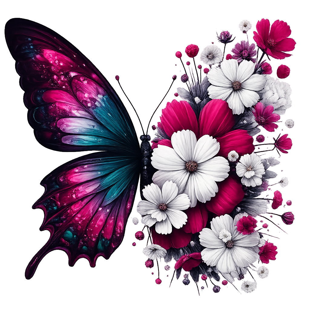 Butterfly Flowers DTF ready to press iron on transfer for clothing t-shirts and hoodies