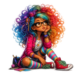 Colorful Girl Brown Eyes DTF ready to press iron on transfer for clothing t-shirts and hoodies