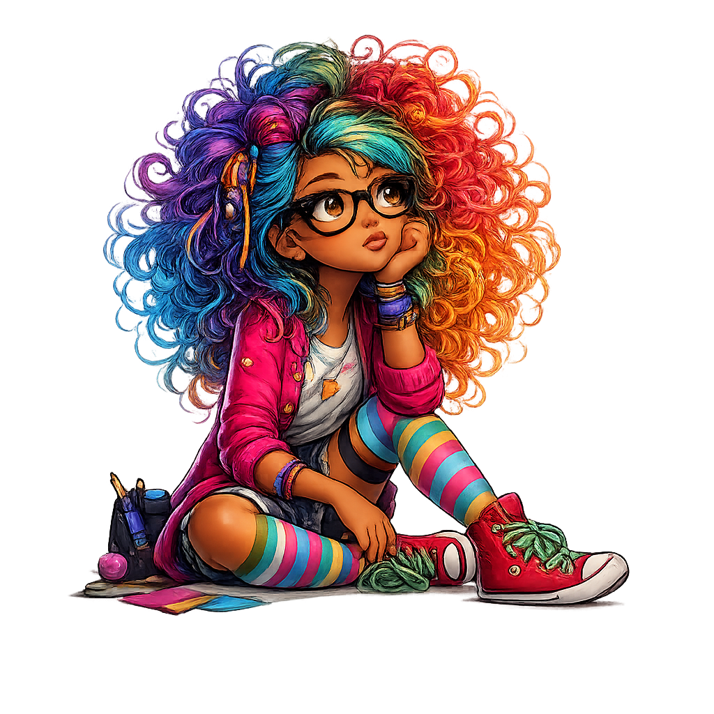 Colorful Girl Brown Eyes DTF ready to press iron on transfer for clothing t-shirts and hoodies