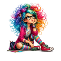 Colorful Girl Blue Eyes DTF ready to press iron on transfer for clothing t-shirts and hoodies