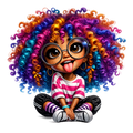 Cute Colorful Girl Brown Eyes DTF ready to press iron on transfer for clothing t-shirts and hoodies