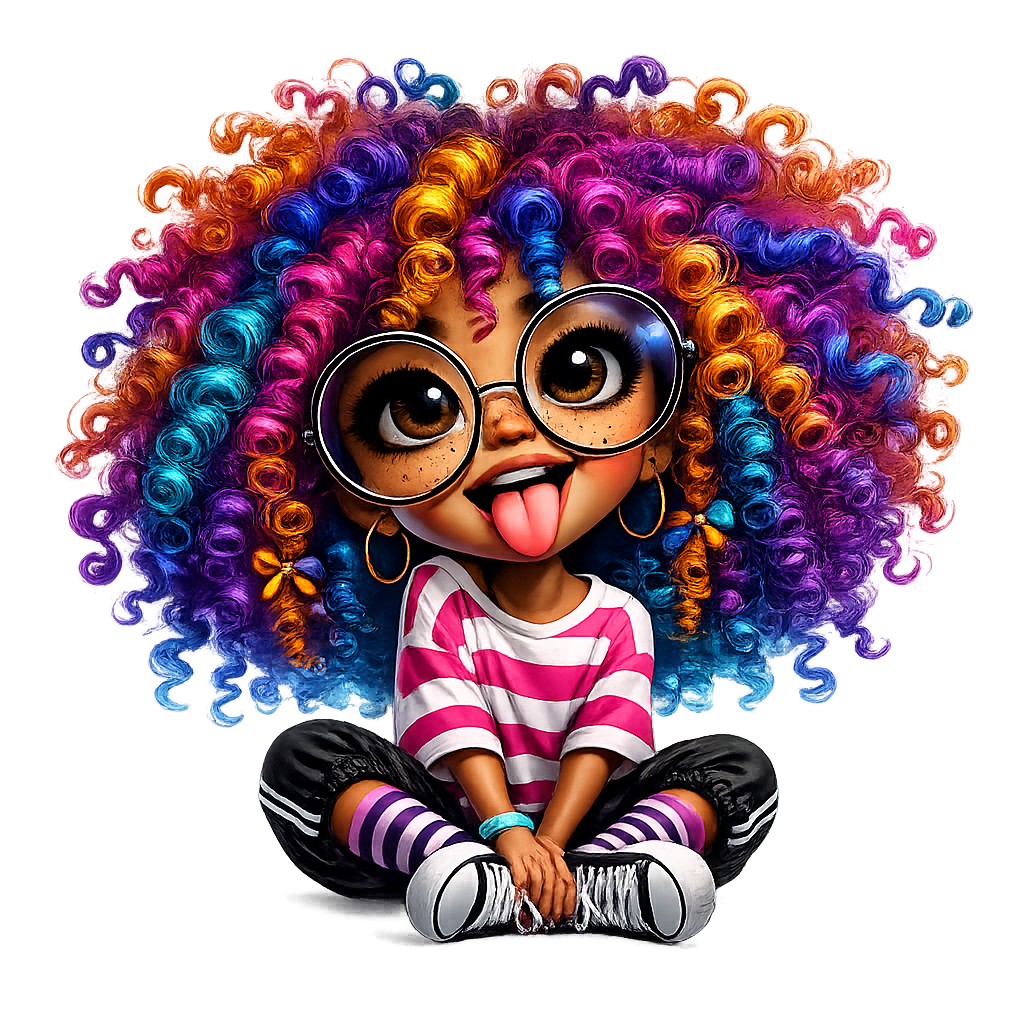 Cute Colorful Girl Brown Eyes DTF ready to press iron on transfer for clothing t-shirts and hoodies