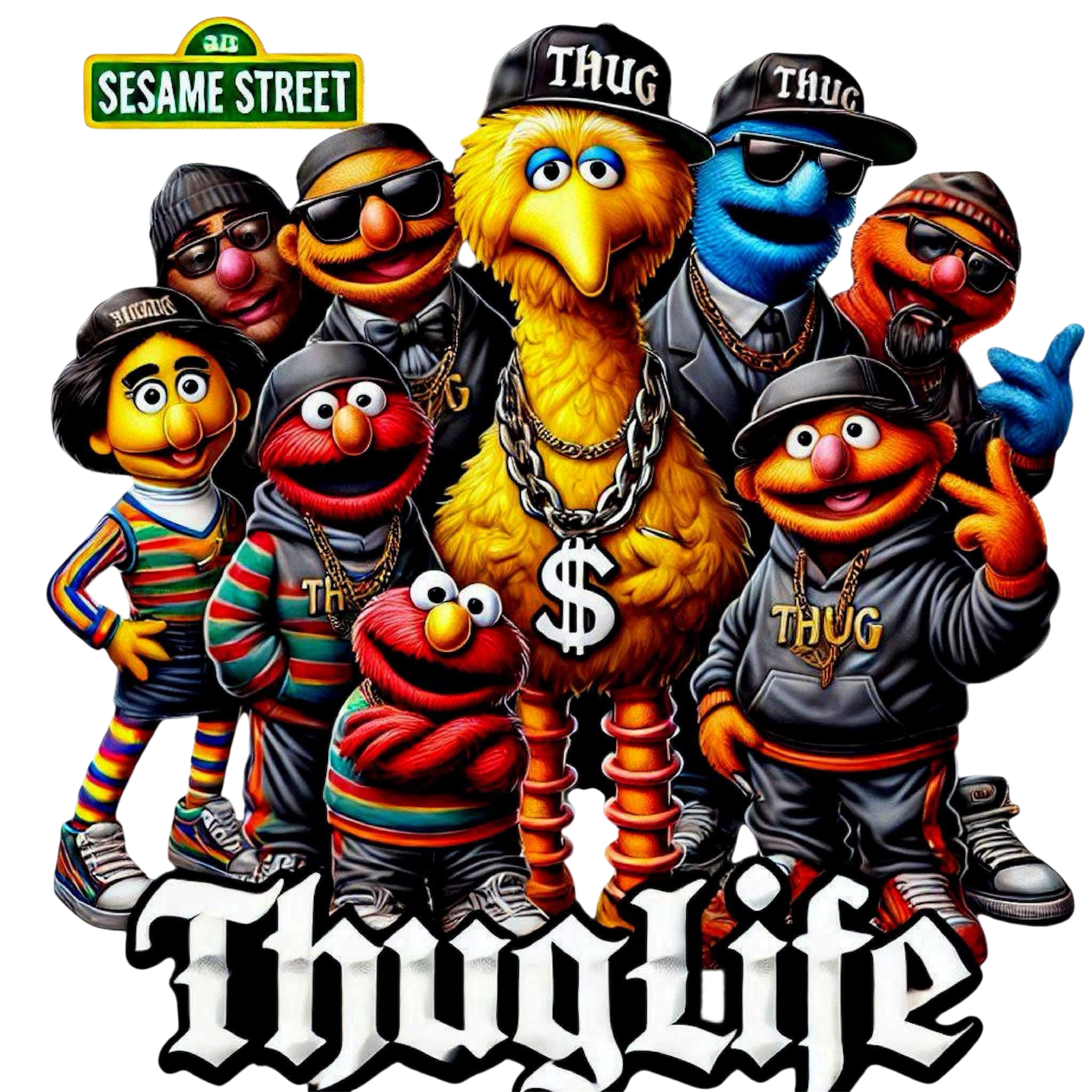 Sesame Street thug life DTF iron on transfer for clothing