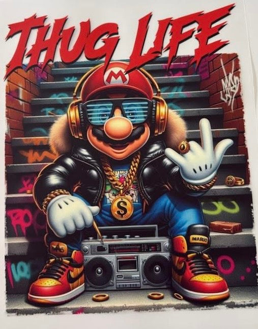 Mario Kart THUG LIFE DTF ready to press iron on transfer for clothing t-shirts and hoodies
