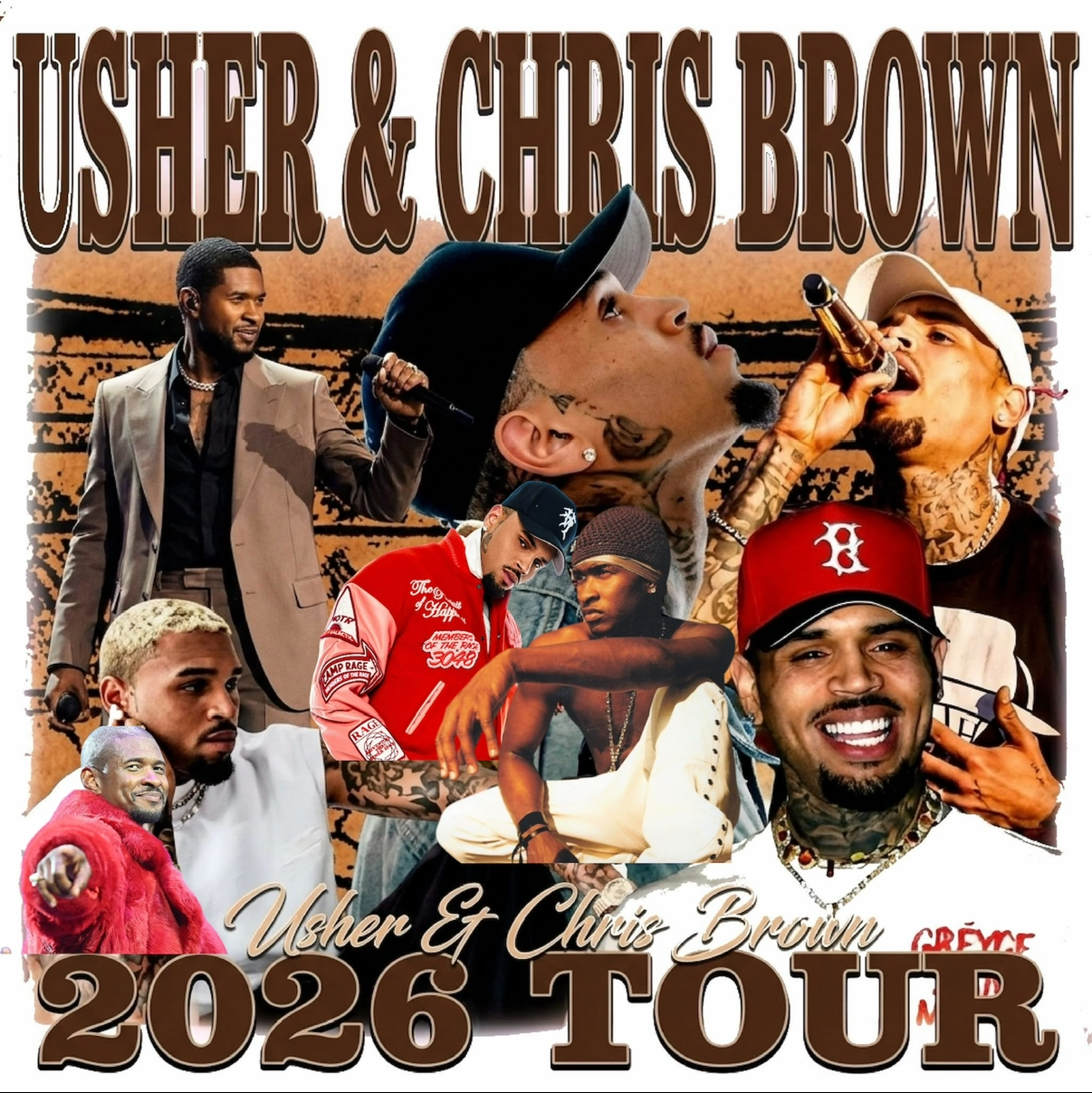 Usher & Chris Brown 2026 Tour DTF Iron on for t-shirts and clothing concert ready