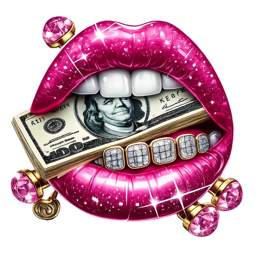 Pierced Lips with Grill and Cash DTF ready to press iron on transfer for clothing t-shirts and hoodies