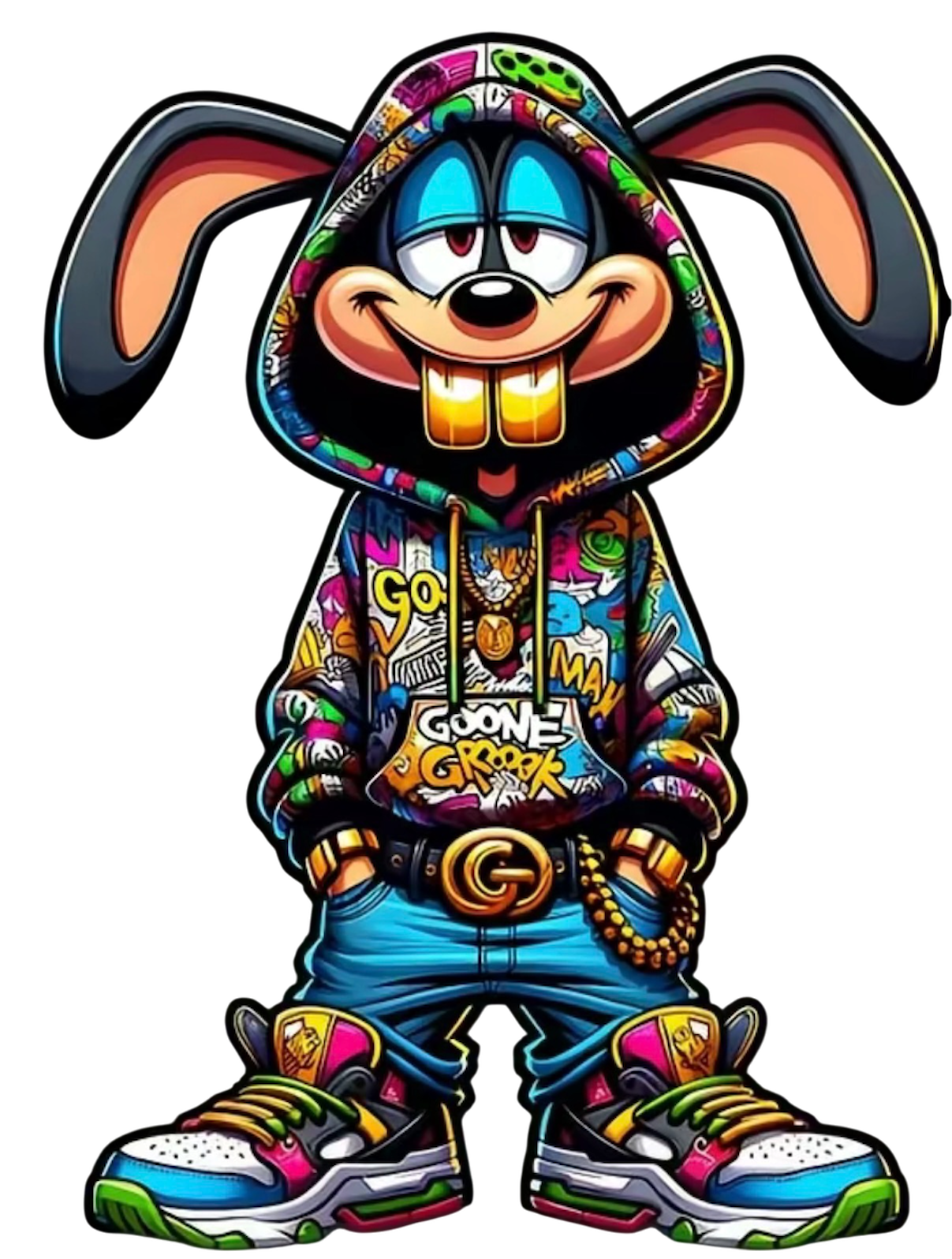 Gold Bunny DTF Iron on transfer for clothing t-shirts and clohing