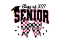 Class of 2027 Senior Pink Checkered Bow DTF ready to press iron on transfer for clothing t-shirts and hoodies